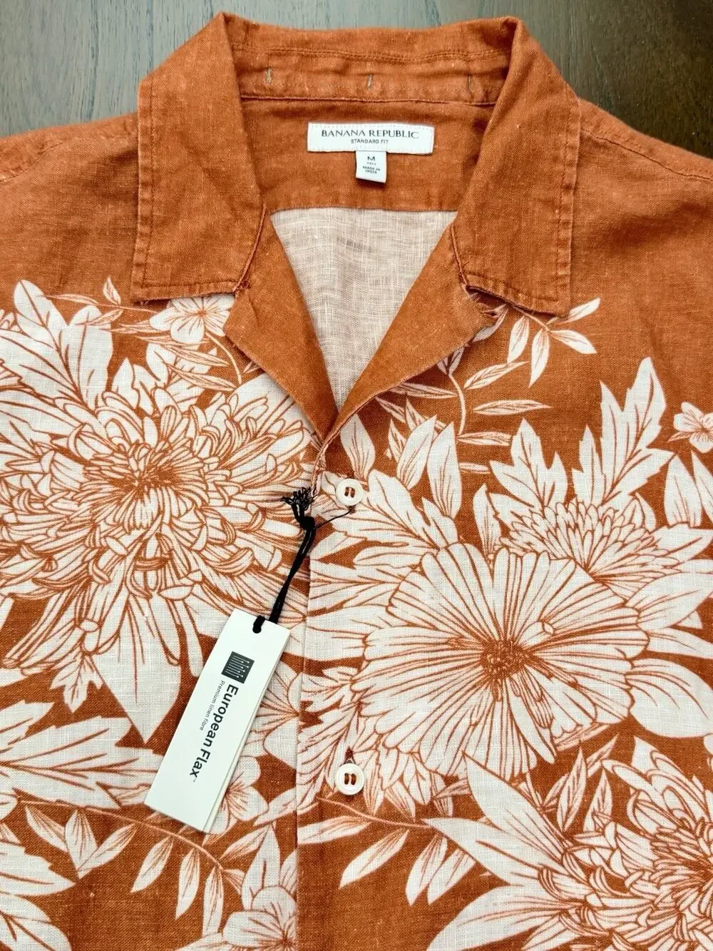 NEW Banana Republic Mens Medium Tall Linen Shirt Orange Floral Resort NWT $90